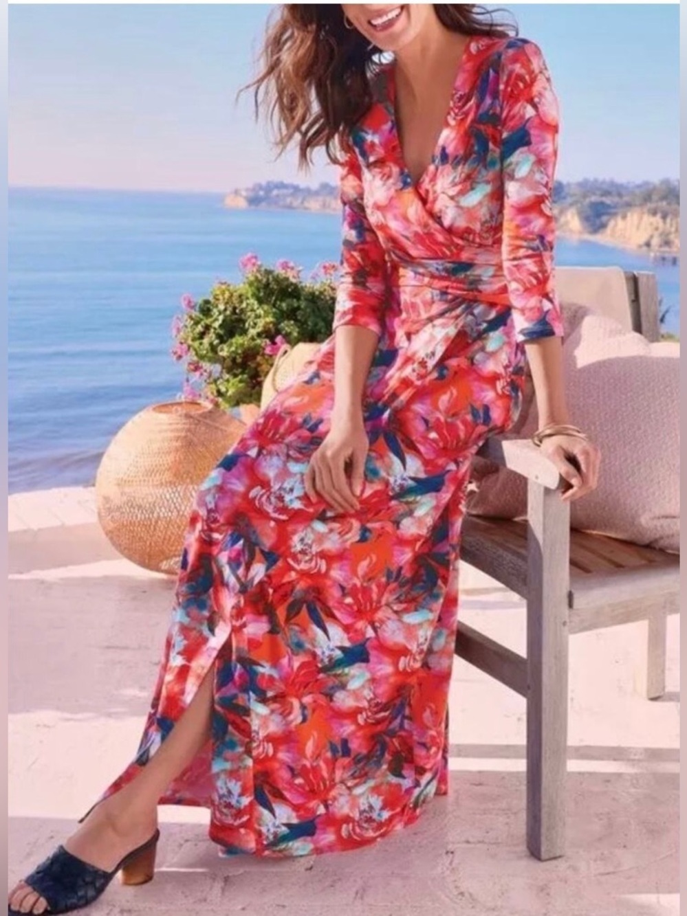 Soft Surroundings Le Jardin Wrap Dress Size Large Crimson Flora Vacation Nursing